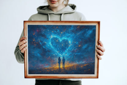 Abstract Love Under the Stars Poster Print - Valentine's Day Painting Wedding Gift, Anniversary Present for Wife, Husband, Girlfriend - Posters - Colourful wall art by Canvasity Crafts