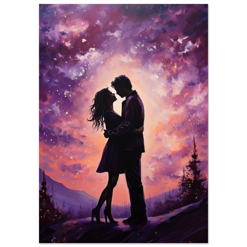 Abstract Love under the Stars Poster Print - Valentine's Day Painting Wedding Gift, Anniversary Present for Wife, Husband, Girlfriend - Posters - Colourful wall art by Canvasity Crafts