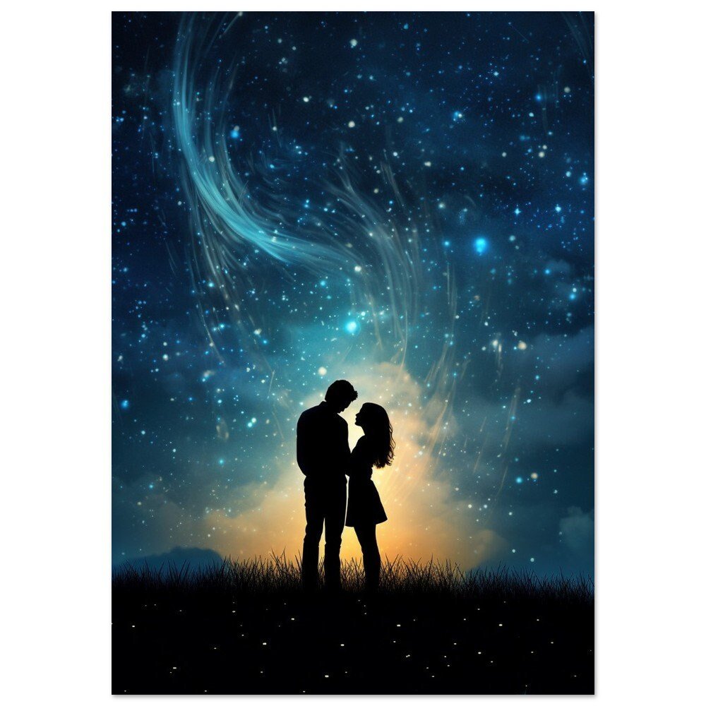 Abstract Love under the Stars Poster Print - Valentine's Day Painting Wedding Gift, Anniversary Present for Wife, Husband, Girlfriend - Posters - Colourful wall art by Canvasity Crafts