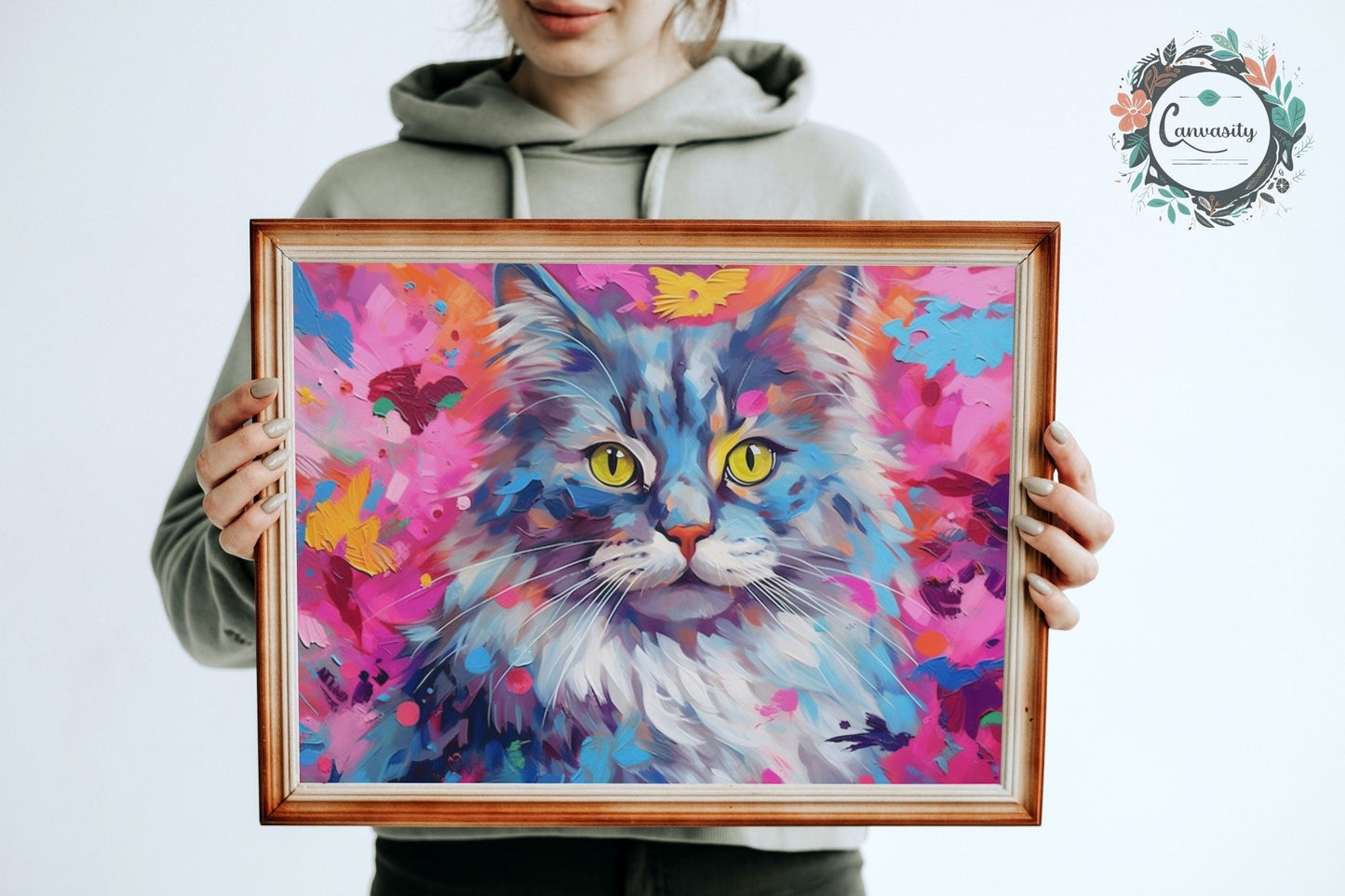 Abstract Ragdoll Cat Abstract Painting - Pallet Knife Poster Print, Colourful Cat Lover Gift, Pretty Feline Wall Art, Pink Rainbow Colour - Posters - Colourful wall art by Canvasity Crafts