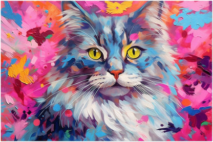 Abstract Ragdoll Cat Abstract Painting - Pallet Knife Poster Print, Colourful Cat Lover Gift, Pretty Feline Wall Art, Pink Rainbow Colour - Posters - Colourful wall art by Canvasity Crafts