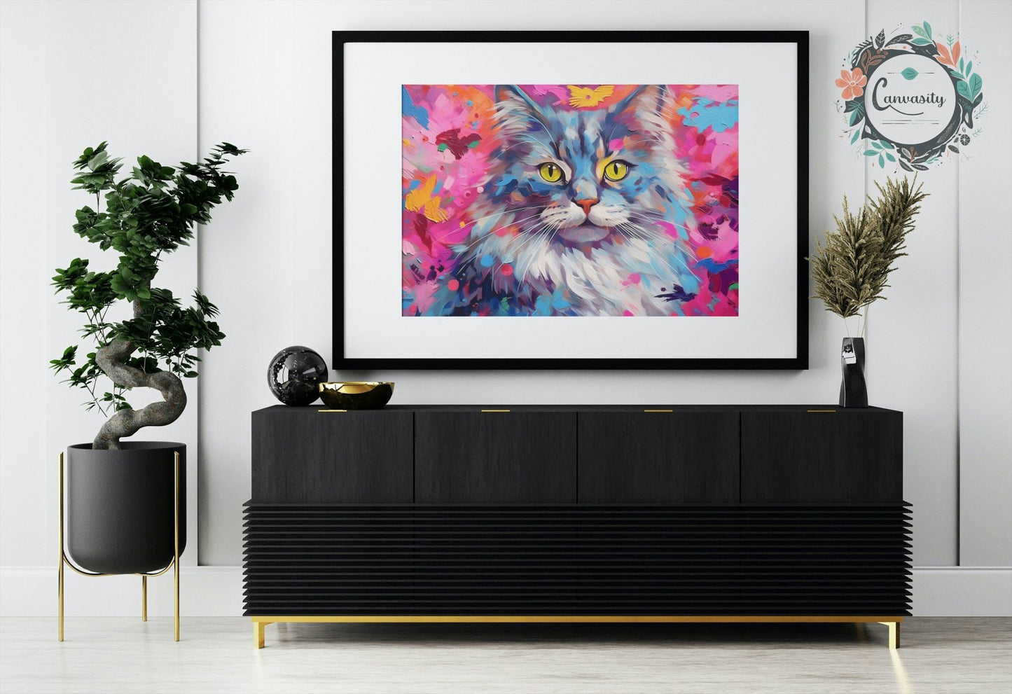 Abstract Ragdoll Cat Abstract Painting - Pallet Knife Poster Print, Colourful Cat Lover Gift, Pretty Feline Wall Art, Pink Rainbow Colour - Posters - Colourful wall art by Canvasity Crafts