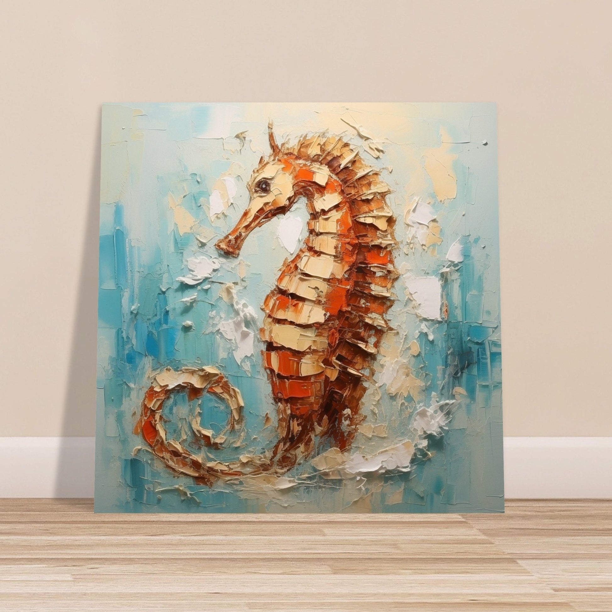 Abstract Seahorse Print Poster, Colourful Pallet Knife Sea Horse Painting, Rainbow Sealife Wall Art, Nautical Gift, Coastal Seaside Picture - Posters - Colourful wall art by Canvasity Crafts