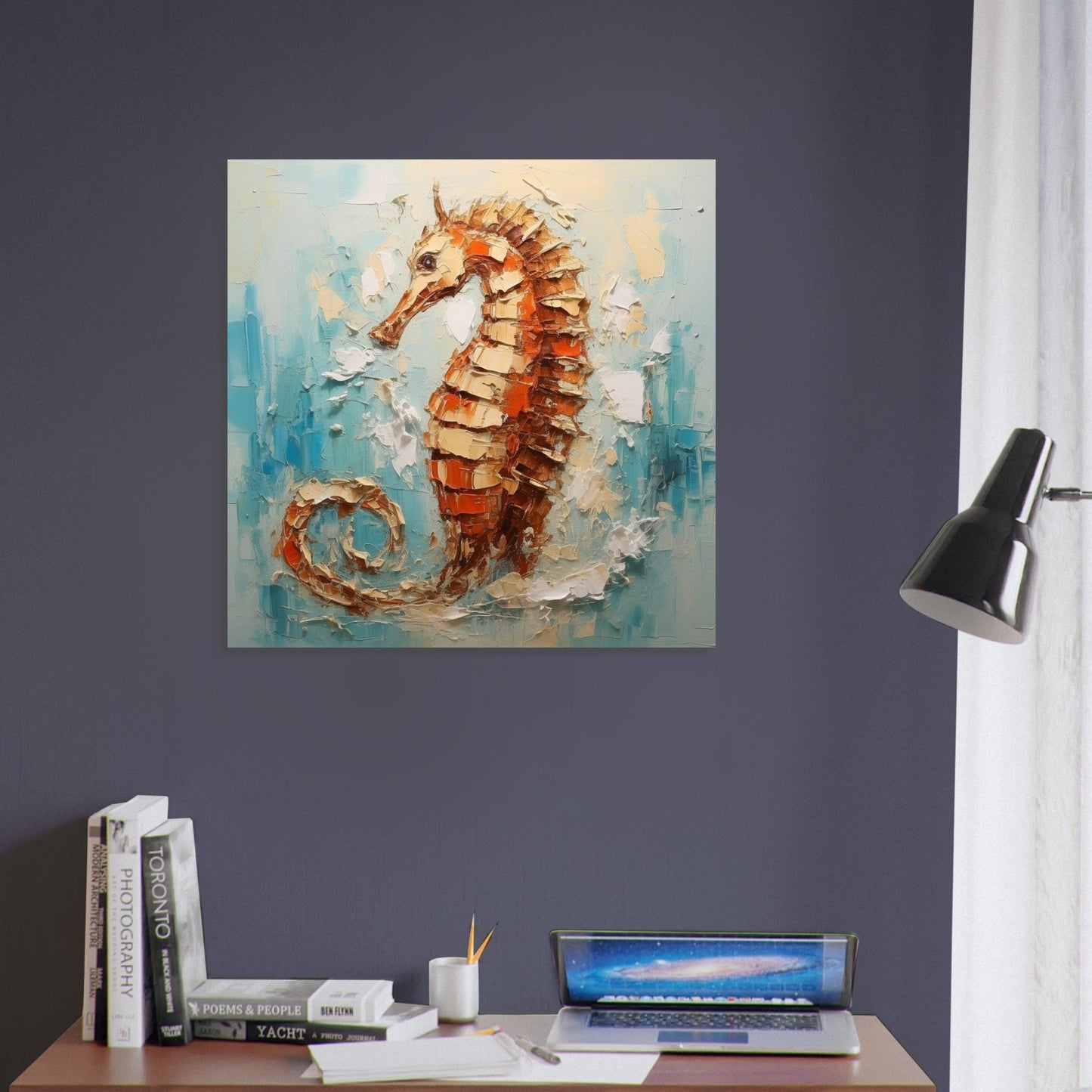 Abstract Seahorse Print Poster, Colourful Pallet Knife Sea Horse Painting, Rainbow Sealife Wall Art, Nautical Gift, Coastal Seaside Picture - Posters - Colourful wall art by Canvasity Crafts