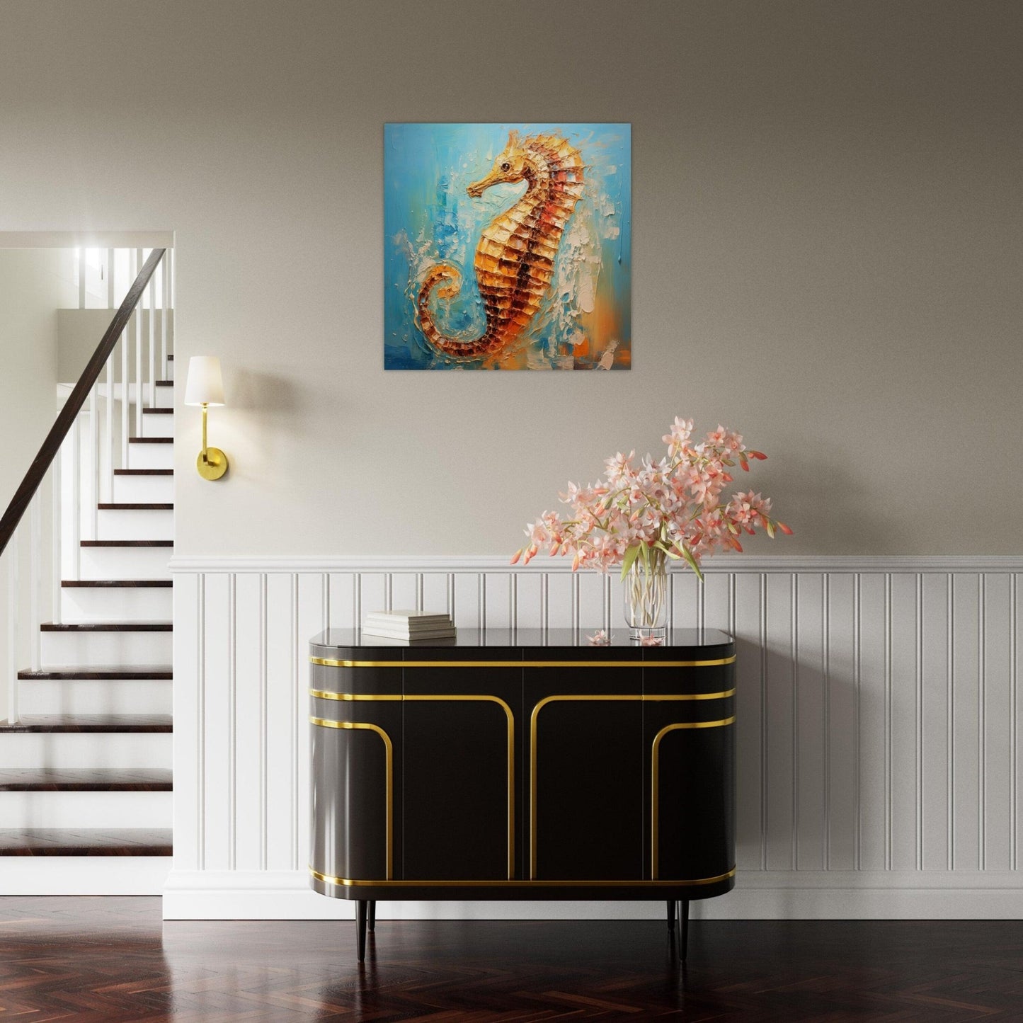 Abstract Seahorse Print Poster, Colourful Pallet Knife Sea Horse Painting, Rainbow Sealife Wall Art, Nautical Gift, Coastal Seaside Picture - Posters - Colourful wall art by Canvasity Crafts