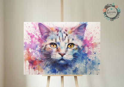 Abstract Snow White Tabby Cat - Unframed Print - Matte Paper - Colourful wall art by Canvasity Crafts