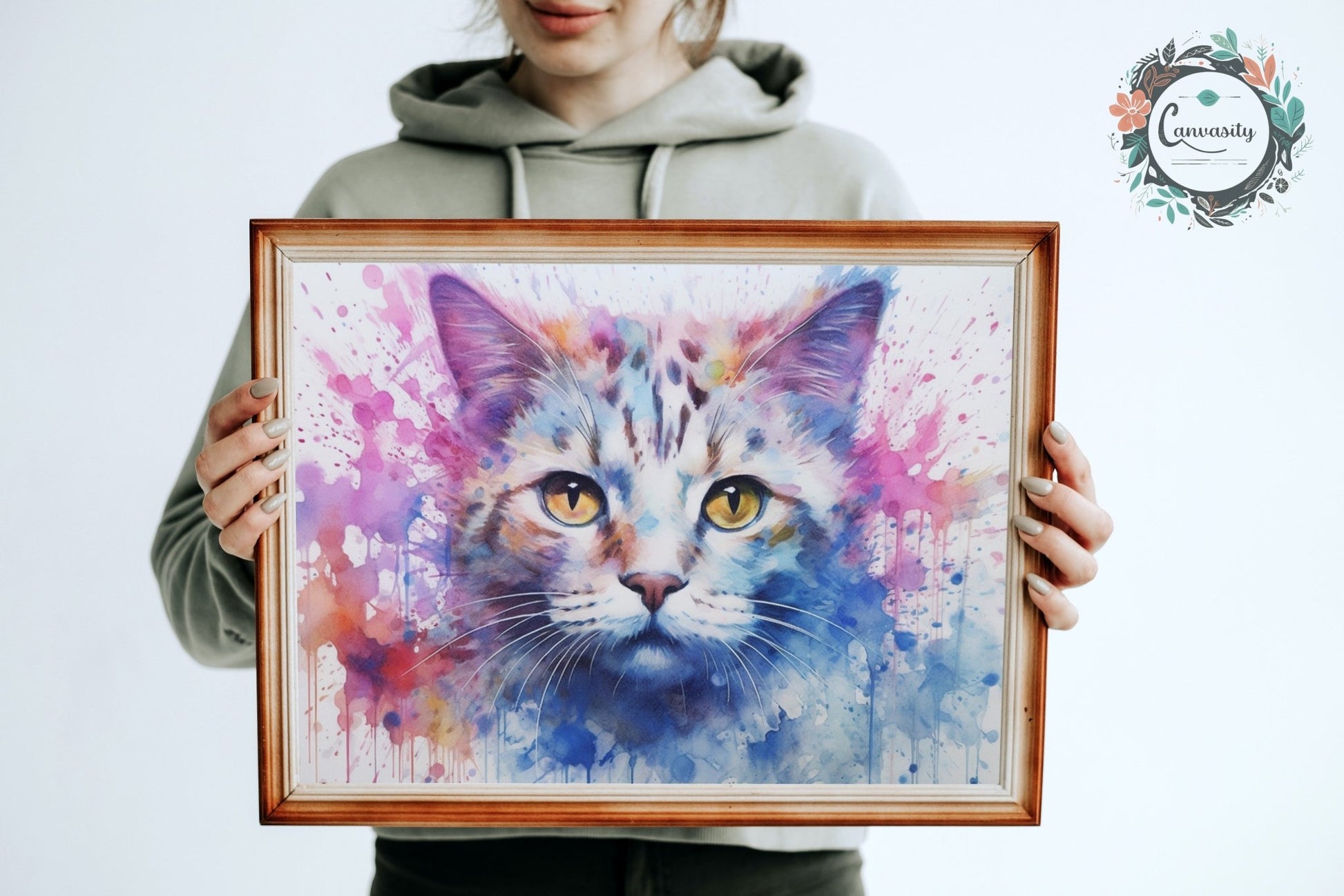 Abstract Snow White Tabby Cat - Unframed Print - Matte Paper - Colourful wall art by Canvasity Crafts