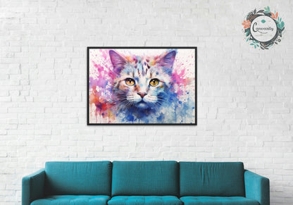 Abstract Snow White Tabby Cat - Unframed Print - Matte Paper - Colourful wall art by Canvasity Crafts