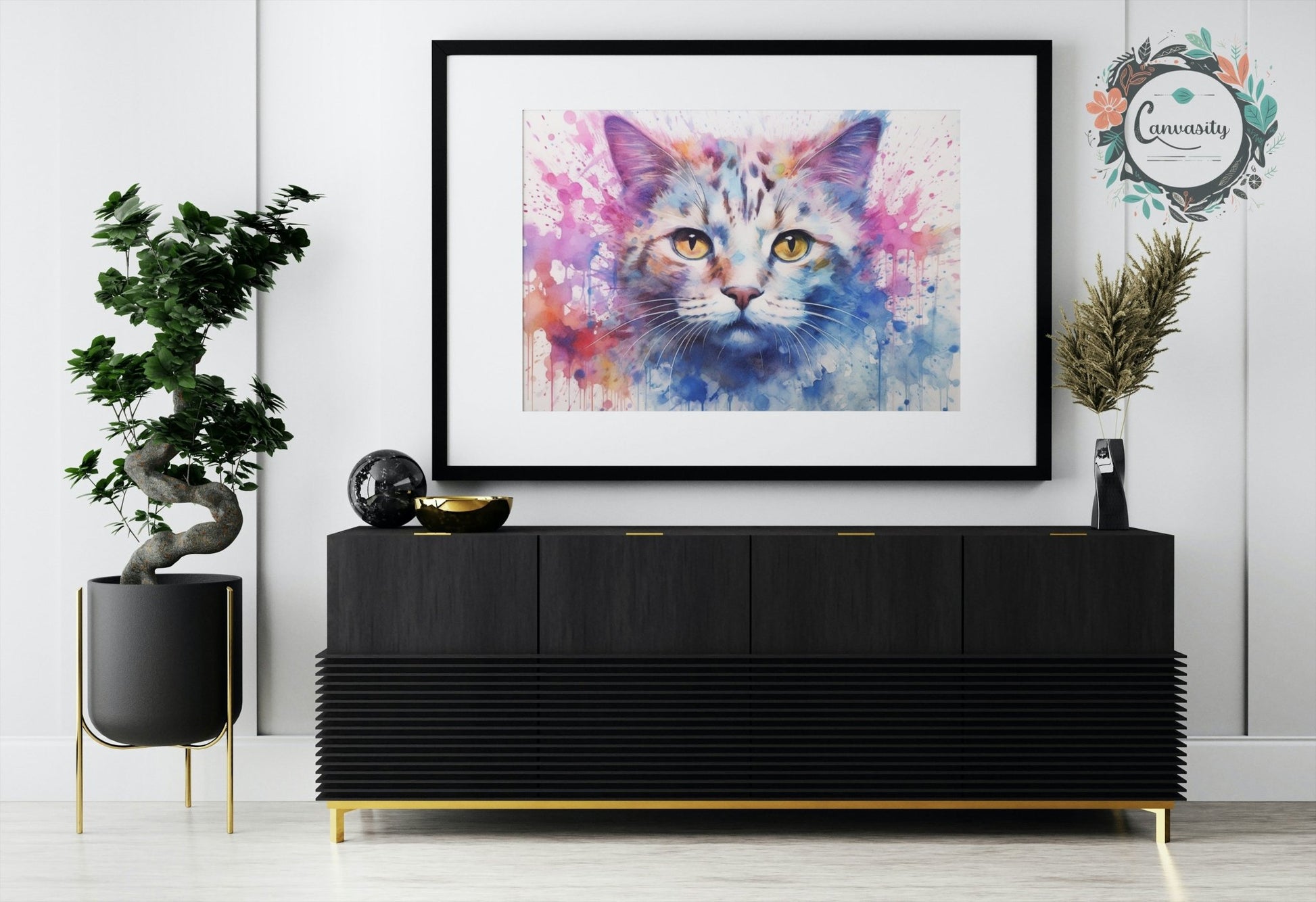 Abstract Snow White Tabby Cat - Unframed Print - Matte Paper - Colourful wall art by Canvasity Crafts