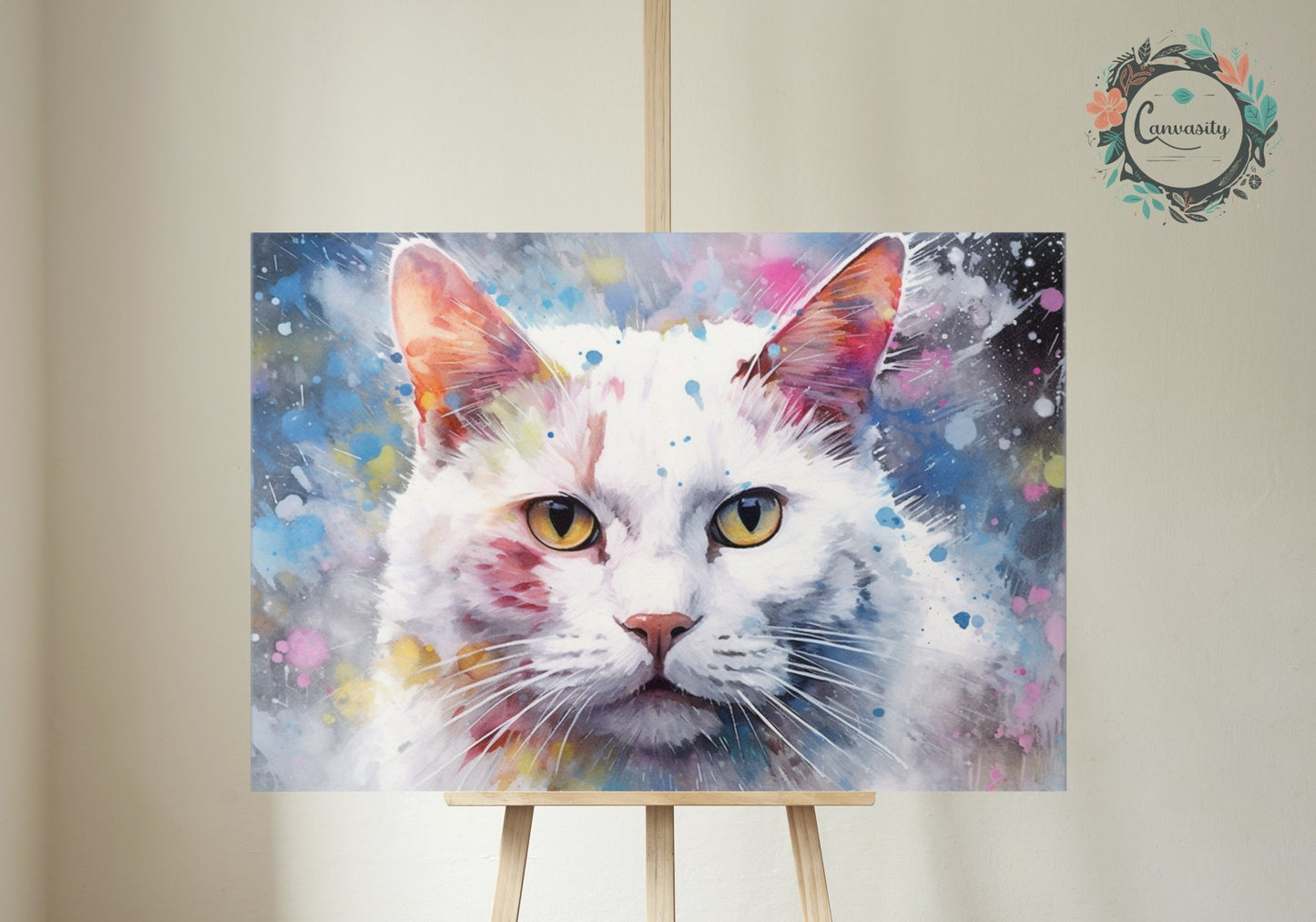 Abstract Snowy White Cat - Unframed Print - Matte Paper - Colourful wall art by Canvasity Crafts