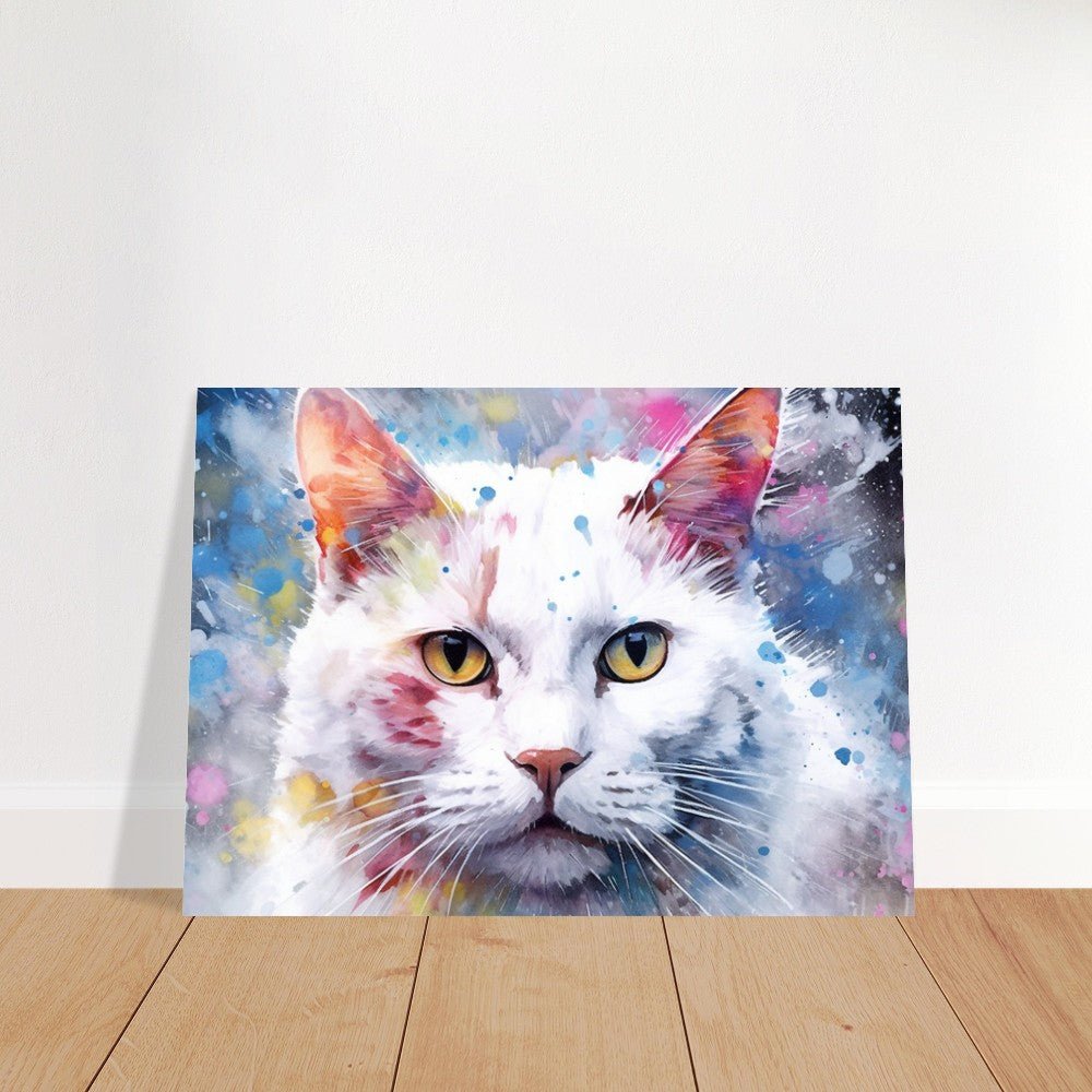 Abstract Snowy White Cat - Unframed Print - Matte Paper - Colourful wall art by Canvasity Crafts