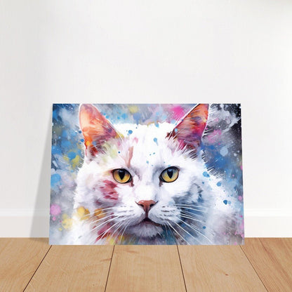 Abstract Snowy White Cat - Unframed Print - Matte Paper - Colourful wall art by Canvasity Crafts