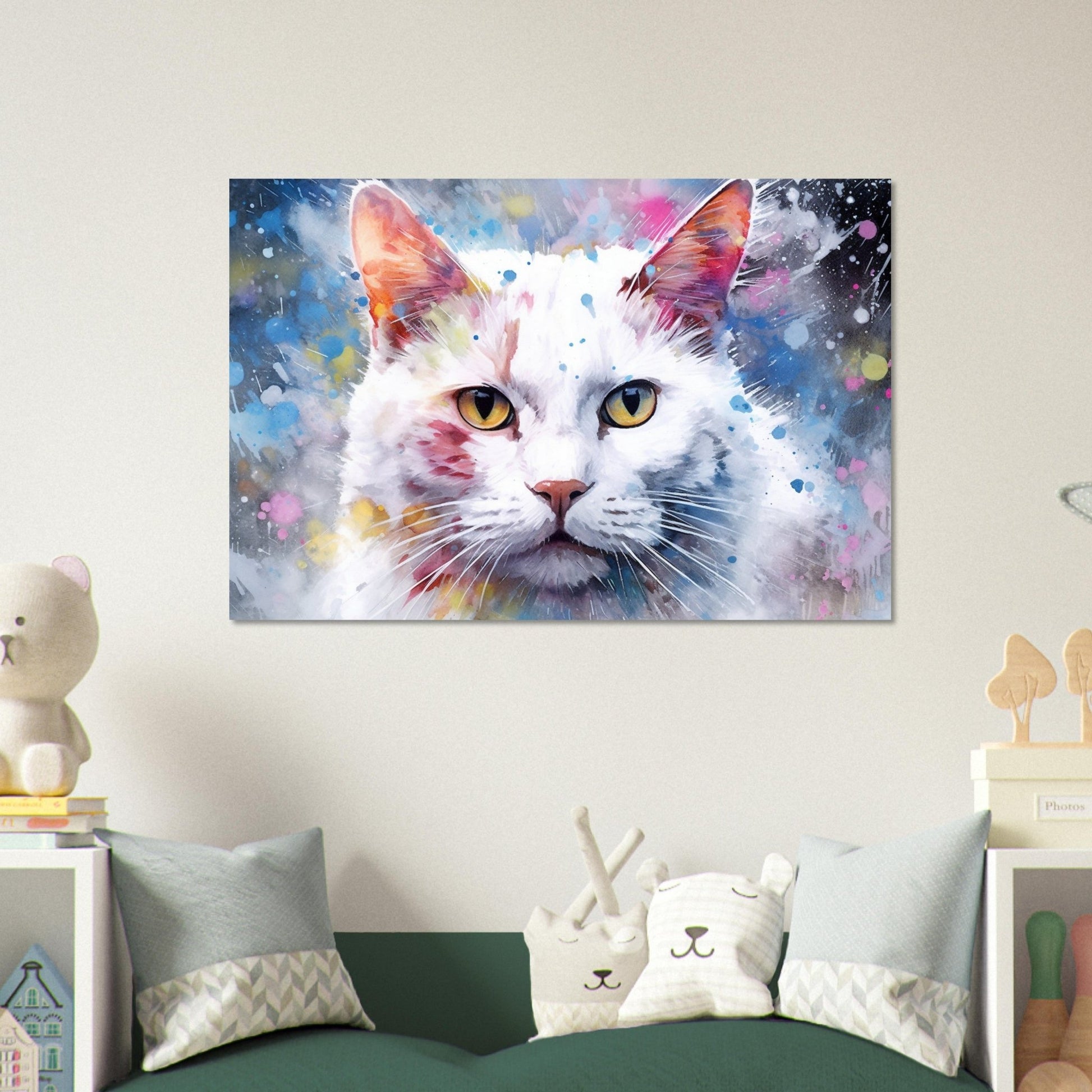 Abstract Snowy White Cat - Unframed Print - Matte Paper - Colourful wall art by Canvasity Crafts