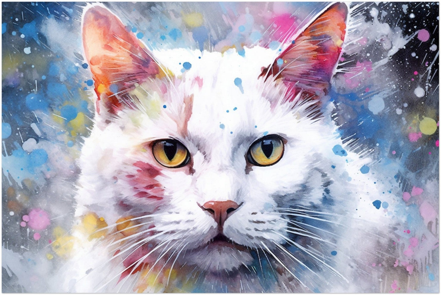 Abstract Snowy White Cat - Unframed Print - Matte Paper - Colourful wall art by Canvasity Crafts