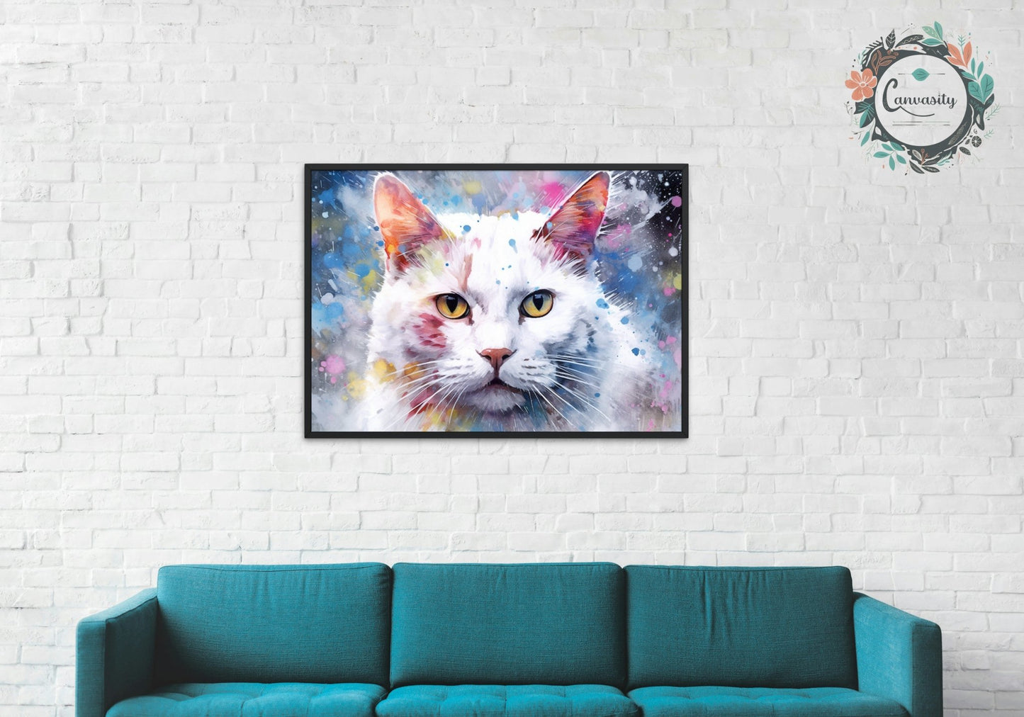 Abstract Snowy White Cat - Unframed Print - Matte Paper - Colourful wall art by Canvasity Crafts