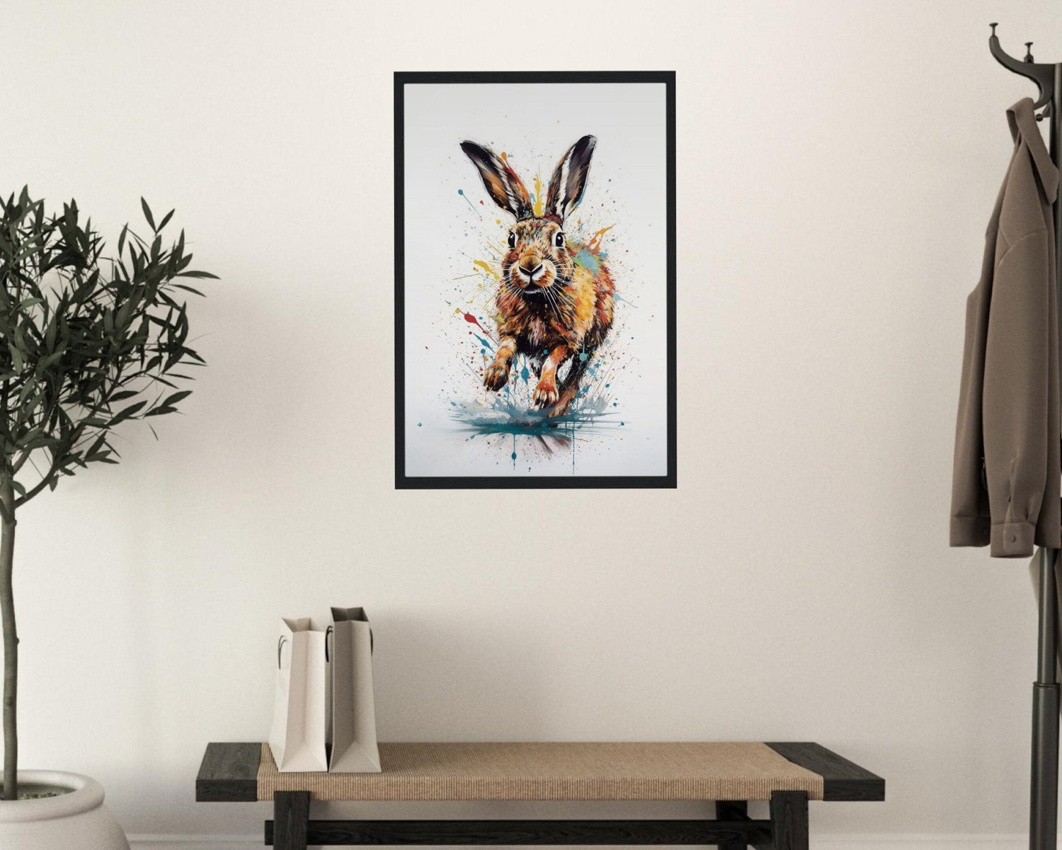 Abstract Watercolor Brown Hare, Jumping Bunny Rabbit Print. Unframed Colorful Painting Gift, Multicolor Rainbow Animal Wall Art Poster - Posters - Colourful wall art by Canvasity Crafts