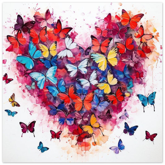 Abstract Watercolour Butterfly Heart Print - Valentine's Day Gift - Matte Paper - Colourful wall art by Canvasity Crafts