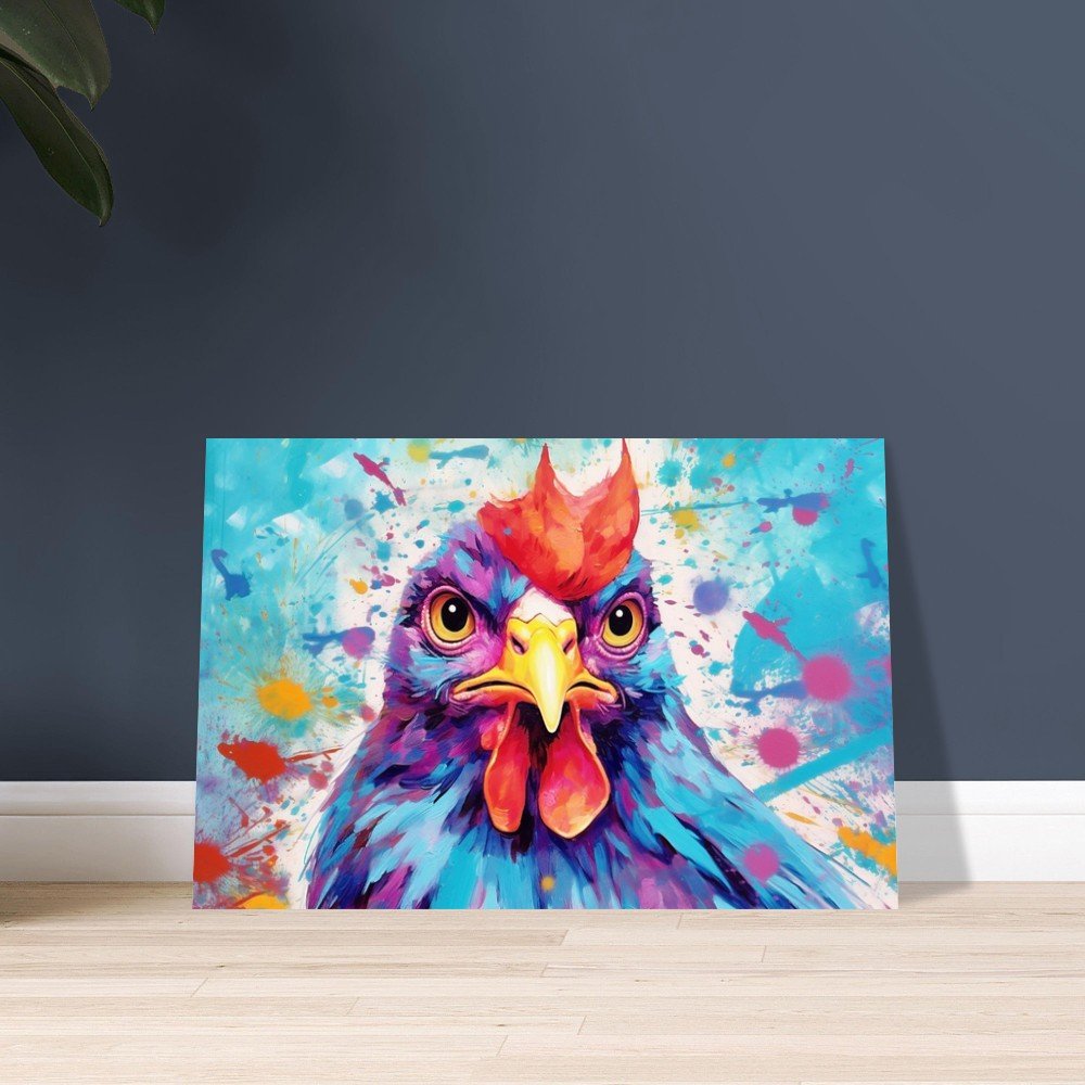 Adorable Blue & Purple Chicken Print - Unframed - Matte Paper - Colourful wall art by Canvasity Crafts