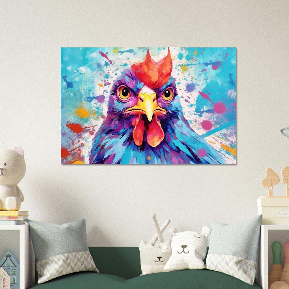 Adorable Blue & Purple Chicken Print - Unframed - Matte Paper - Colourful wall art by Canvasity Crafts