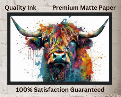 Adorable Highland Cow Print - Unframed - Matte Paper - Colourful wall art by Canvasity Crafts