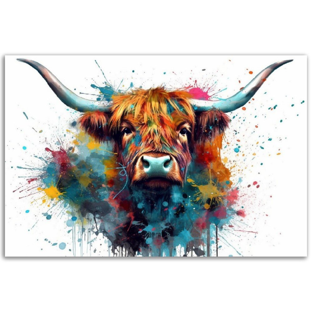 Adorable Highland Cow With Long Horns Print - Unframed - Matte Paper - Colourful wall art by Canvasity Crafts