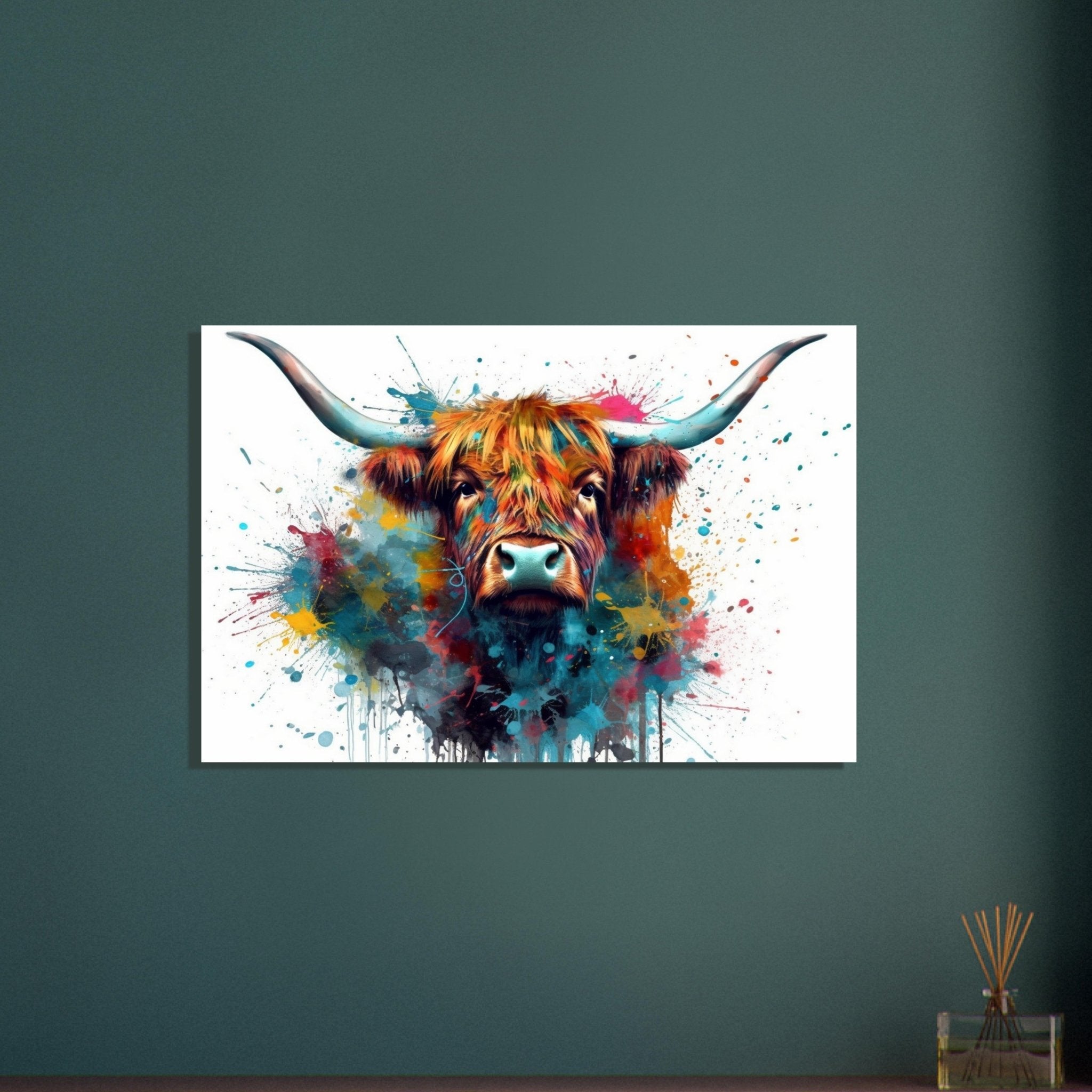 Adorable Highland Cow With Long Horns Print - Unframed - Matte Paper - Colourful wall art by Canvasity Crafts