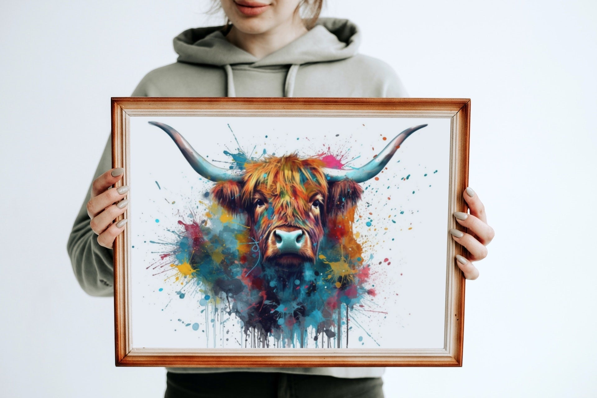 Adorable Highland Cow With Long Horns Print - Unframed - Matte Paper - Colourful wall art by Canvasity Crafts