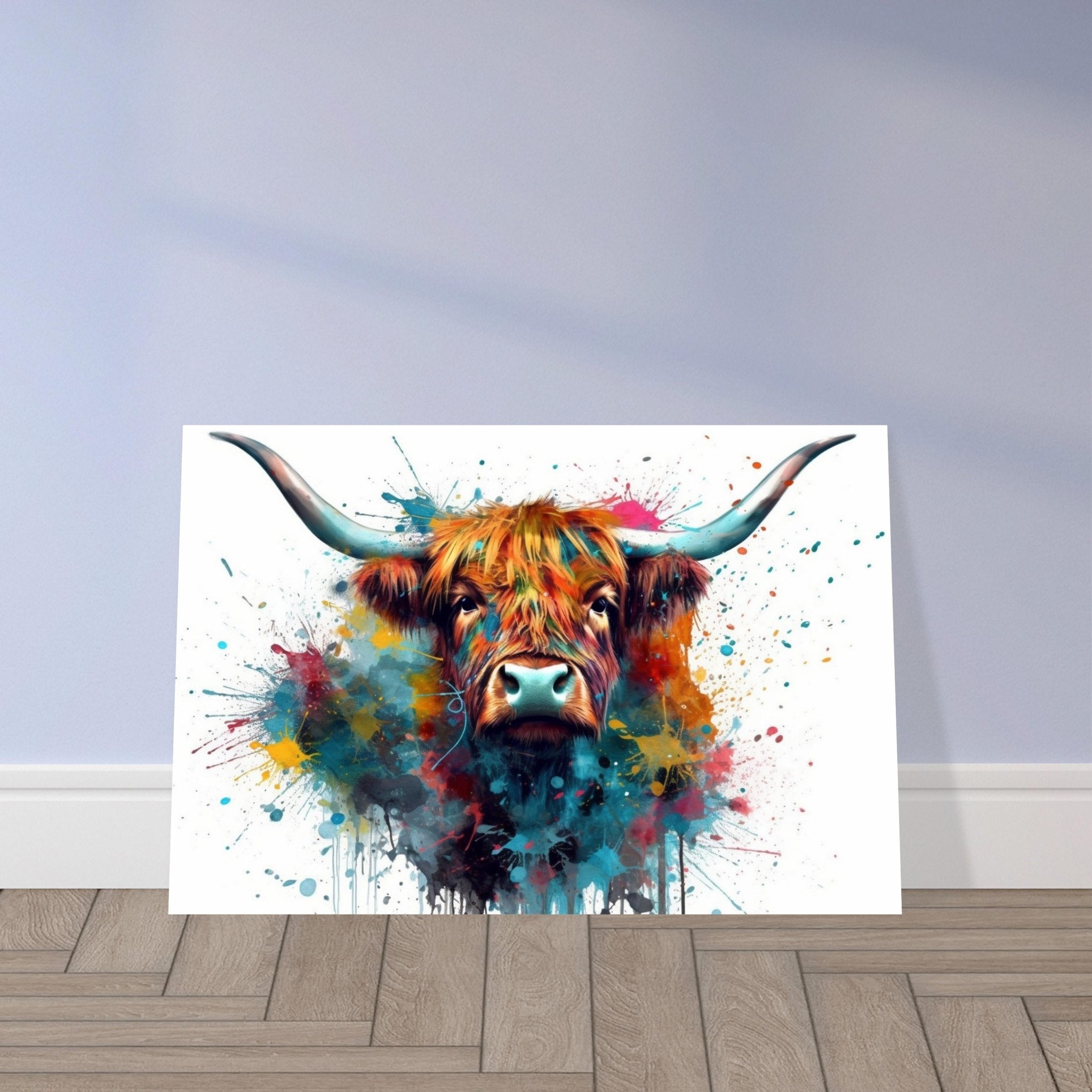 Adorable Highland Cow With Long Horns Print - Unframed - Matte Paper - Colourful wall art by Canvasity Crafts