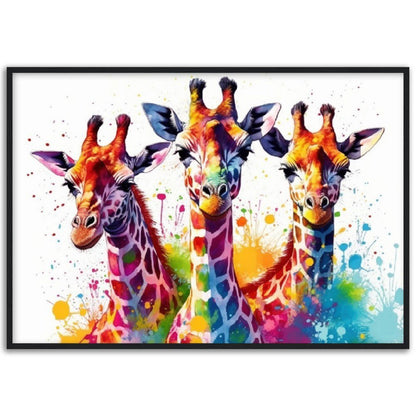 Adorable Trio of Giraffes Wall Art | Watercolour Framed Poster | Wildlife Gift for Giraffe Lovers, Parents, Baby Shower - Framed Wall Art - Colourful wall art by Canvasity Crafts