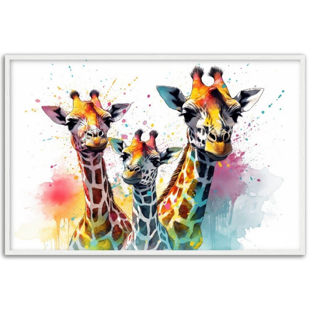 Adorable Trio of Giraffes Wall Art | Watercolour Framed Poster | Wildlife Gift for Giraffe Lovers, Parents, Baby Shower - Framed Wall Art - Colourful wall art by Canvasity Crafts