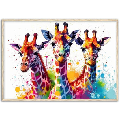 Adorable Trio of Giraffes Wall Art | Watercolour Framed Poster | Wildlife Gift for Giraffe Lovers, Parents, Baby Shower - Framed Wall Art - Colourful wall art by Canvasity Crafts