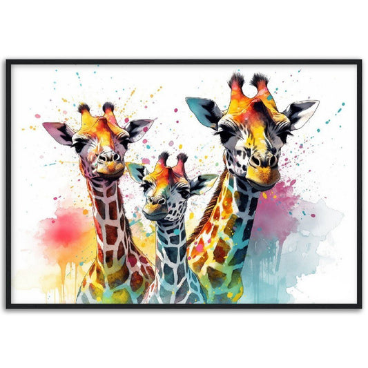 Adorable Trio of Giraffes Wall Art | Watercolour Framed Poster | Wildlife Gift for Giraffe Lovers, Parents, Baby Shower - Framed Wall Art - Colourful wall art by Canvasity Crafts