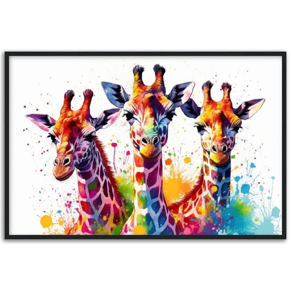 Adorable Trio of Giraffes Wall Art | Watercolour Framed Poster | Wildlife Gift for Giraffe Lovers, Parents, Baby Shower - Framed Wall Art - Colourful wall art by Canvasity Crafts