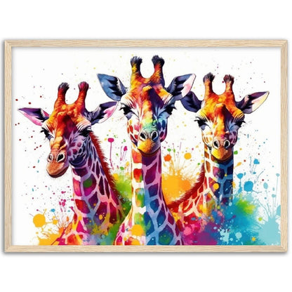 Adorable Trio of Giraffes Wall Art | Watercolour Framed Poster | Wildlife Gift for Giraffe Lovers, Parents, Baby Shower - Framed Wall Art - Colourful wall art by Canvasity Crafts