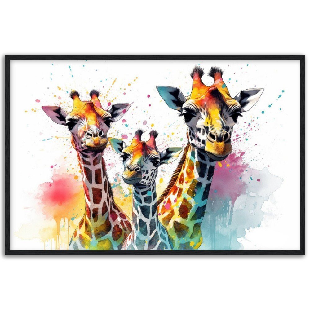 Adorable Trio of Giraffes Wall Art | Watercolour Framed Poster | Wildlife Gift for Giraffe Lovers, Parents, Baby Shower - Framed Wall Art - Colourful wall art by Canvasity Crafts