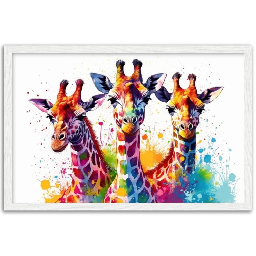 Adorable Trio of Giraffes Wall Art | Watercolour Framed Poster | Wildlife Gift for Giraffe Lovers, Parents, Baby Shower - Framed Wall Art - Colourful wall art by Canvasity Crafts