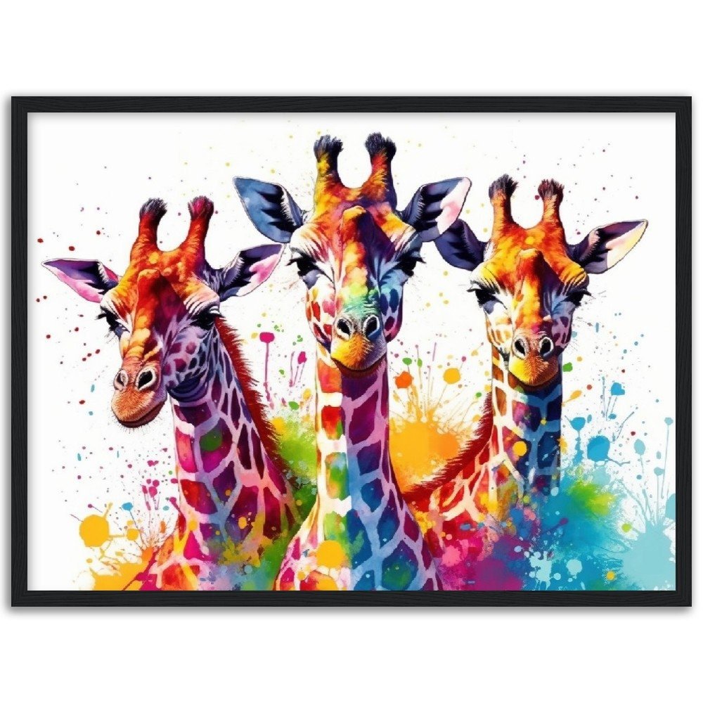 Adorable Trio of Giraffes Wall Art | Watercolour Framed Poster | Wildlife Gift for Giraffe Lovers, Parents, Baby Shower - Framed Wall Art - Colourful wall art by Canvasity Crafts