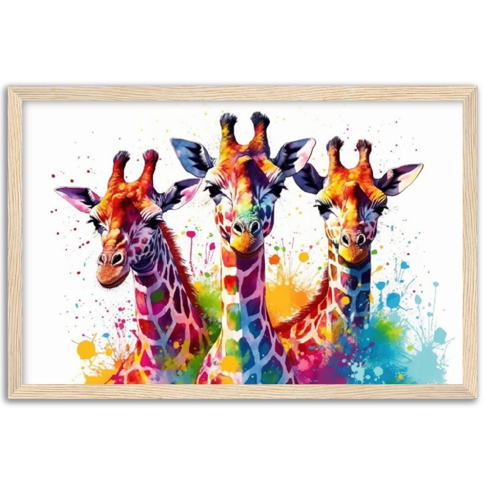 Adorable Trio of Giraffes Wall Art | Watercolour Framed Poster | Wildlife Gift for Giraffe Lovers, Parents, Baby Shower - Framed Wall Art - Colourful wall art by Canvasity Crafts