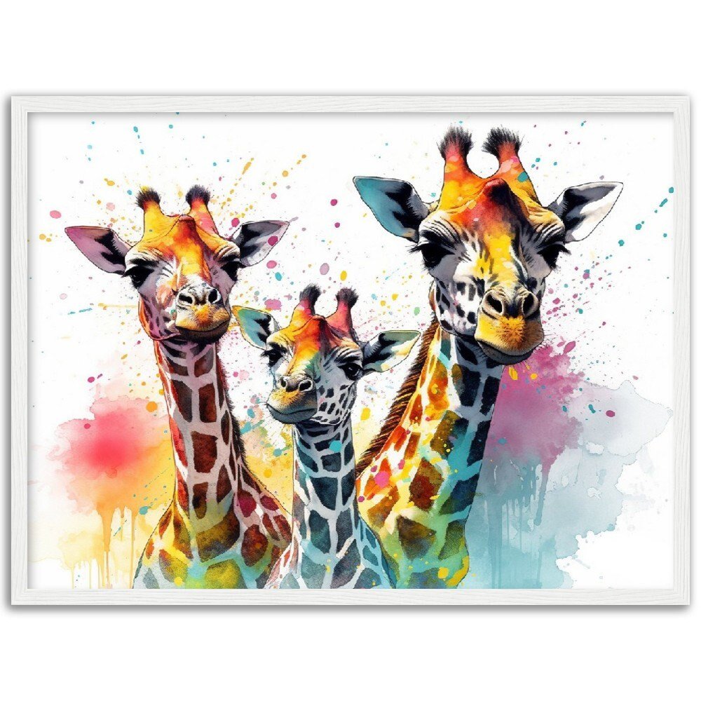 Adorable Trio of Giraffes Wall Art | Watercolour Framed Poster | Wildlife Gift for Giraffe Lovers, Parents, Baby Shower - Framed Wall Art - Colourful wall art by Canvasity Crafts