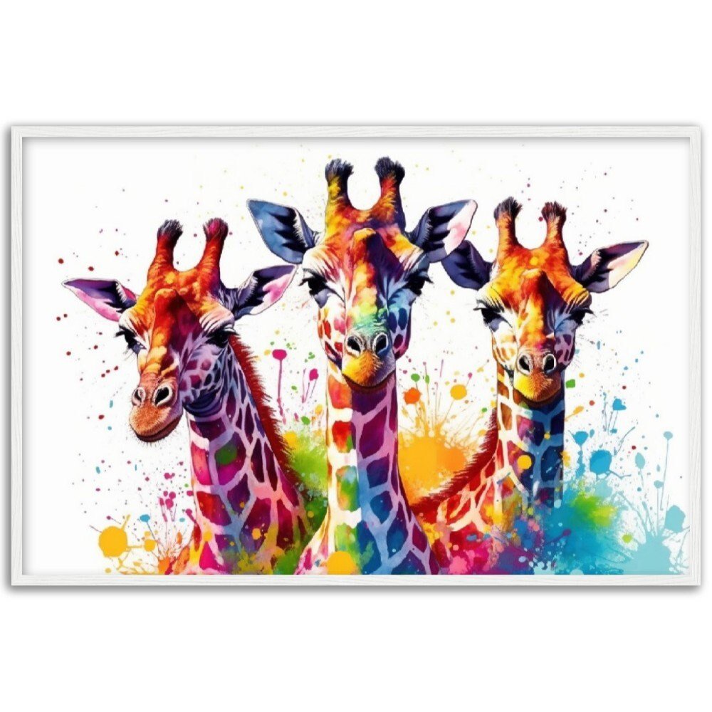 Adorable Trio of Giraffes Wall Art | Watercolour Framed Poster | Wildlife Gift for Giraffe Lovers, Parents, Baby Shower - Framed Wall Art - Colourful wall art by Canvasity Crafts