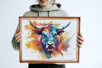 Angry Bull Poster - Unframed - Matte Paper - Colourful wall art by Canvasity Crafts