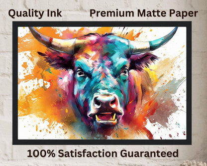 Angry Bull Poster - Unframed - Matte Paper - Colourful wall art by Canvasity Crafts