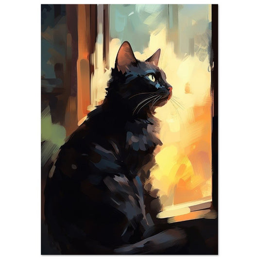 Black Cat at Sunrise Premium Print - Unframed - Matte Paper - Colourful wall art by Canvasity Crafts