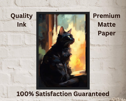 Black Cat at Sunrise Premium Print - Unframed - Matte Paper - Colourful wall art by Canvasity Crafts