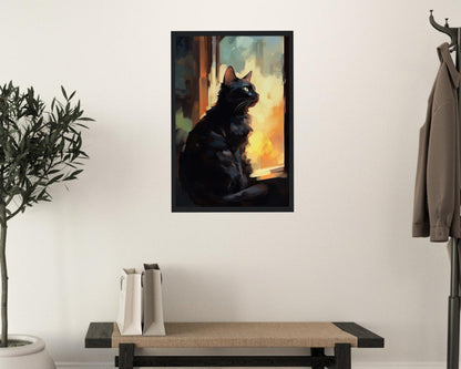 Black Cat at Sunrise Premium Print - Unframed - Matte Paper - Colourful wall art by Canvasity Crafts