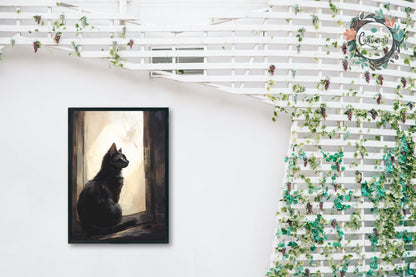 Black Cat at Sunrise - Unframed Print - Matte Paper - Colourful wall art by Canvasity Crafts