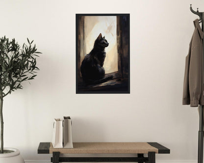 Black Cat at Sunrise - Unframed Print - Matte Paper - Colourful wall art by Canvasity Crafts