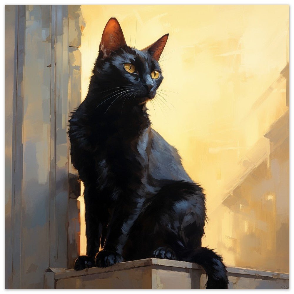 Black Cat at Sunrise - Unframed Print - Print Material - Colourful wall art by Canvasity Crafts