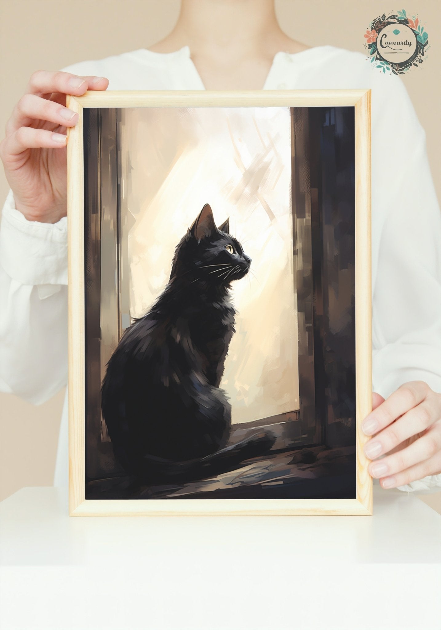 Black Cat at Sunrise - Unframed Print - Matte Paper - Colourful wall art by Canvasity Crafts