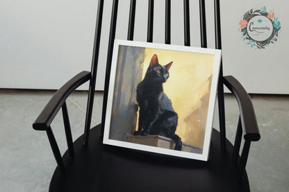 Black Cat at Sunrise - Unframed Print - Print Material - Colourful wall art by Canvasity Crafts